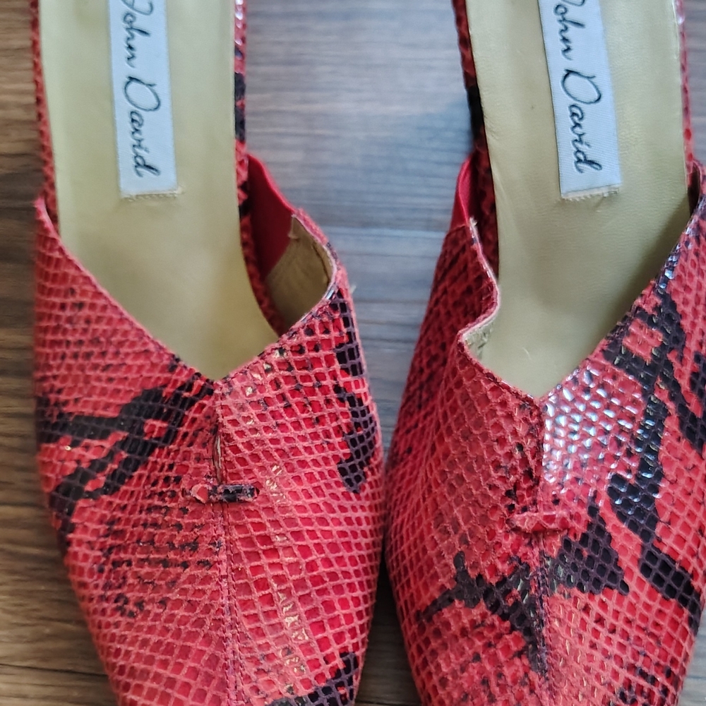 John David Red Snakeskin Women's Heels